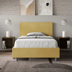 Letto 120x200cm contenitore con testiera in microfibra ocra LIT154