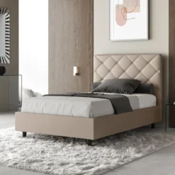 Letto 120x190cm contenitore con testiera a rombo tortora LIT214