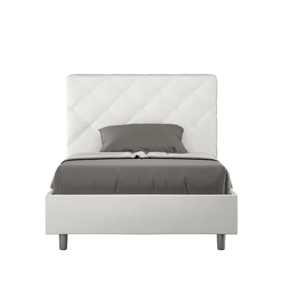 Letto 120x190cm contenitore con testiera a rombo bianco LIT214