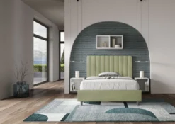 Letto 120x210cm contenitore con testiera trapuntata in microfibra tè verde LIT236