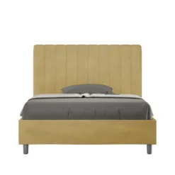 Letto 120x210cm contenitore con testiera trapuntata in microfibra ocra LIT236