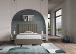 Letto 120x210cm contenitore con testiera trapuntata in similpelle cappuccino LIT234