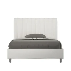 Letto 120x210cm contenitore con testiera trapuntata in similpelle bianco LIT234