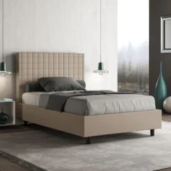 Letto 120x200cm contenitore con testiera a quadretti tortora LIT210