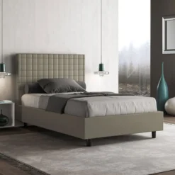 Letto 120x190cm contenitore con testiera a quadretti cappuccino LIT208