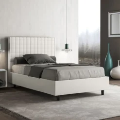 Letto 120x190cm contenitore con testiera a quadretti bianco LIT208