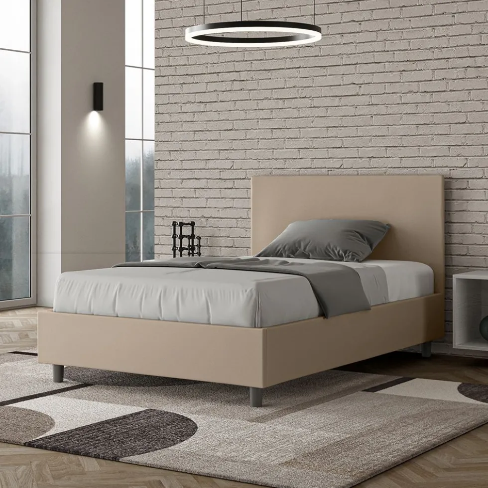 Letto 120x200cm contenitore con testiera in similpelle tortora LIT152