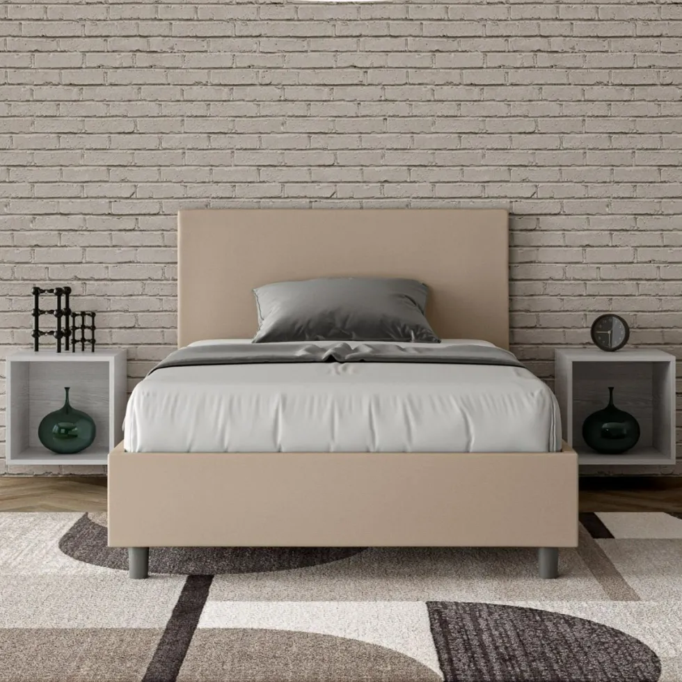 Letto 120x200cm contenitore con testiera in similpelle tortora LIT152