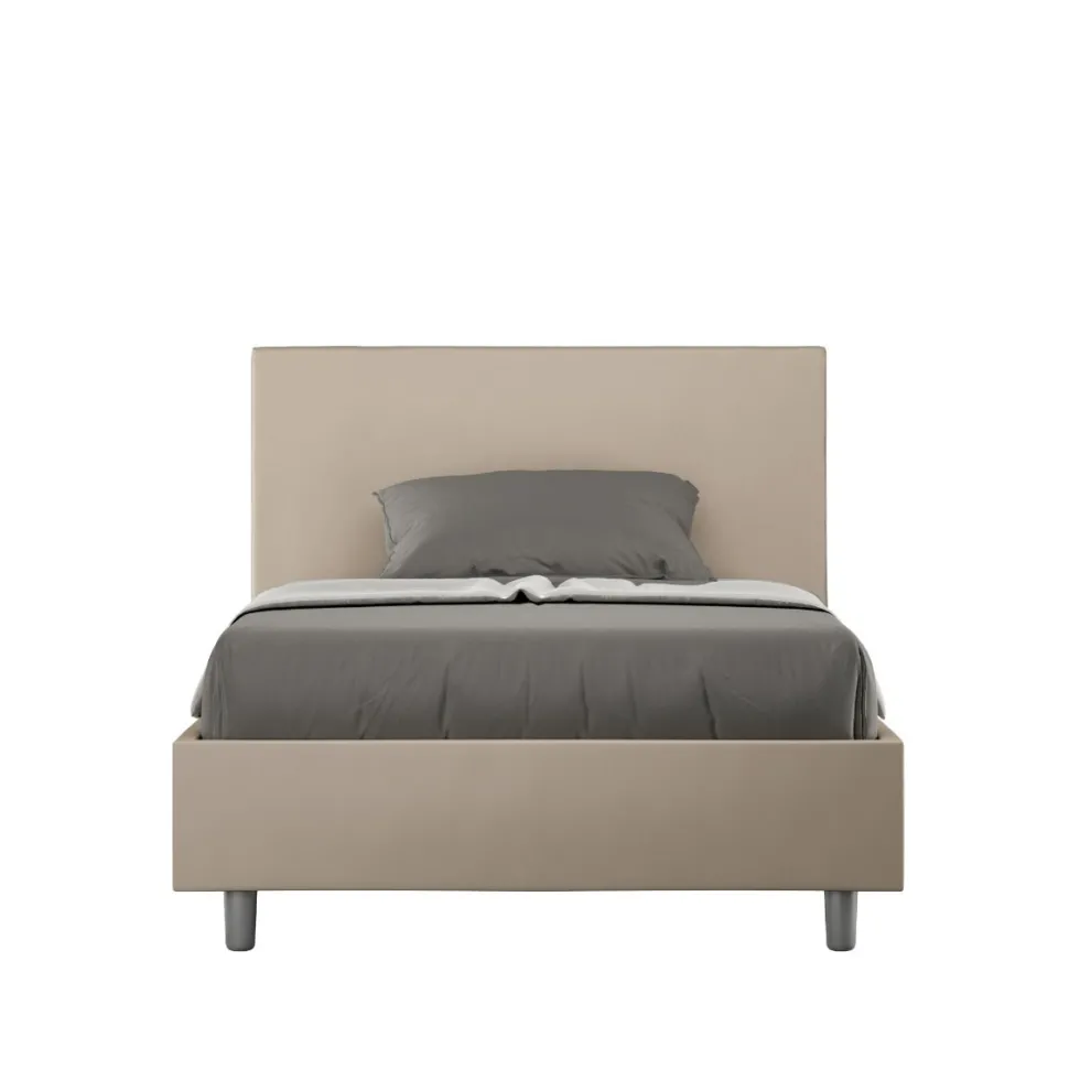 Letto 120x200cm contenitore con testiera in similpelle tortora LIT152