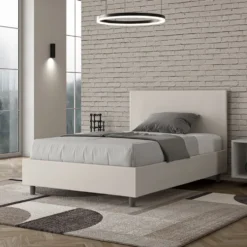 Letto 120x200cm contenitore con testiera in similpelle bianco LIT152