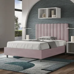 Letto 120x200cm contenitore con testiera trapuntata in microfibra glicine lilla LIT232