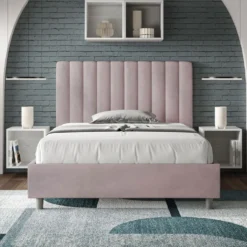 Letto 120x200cm contenitore con testiera trapuntata in microfibra glicine lilla LIT232