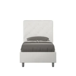 Letto 80x190cm contenitore con testiera trapuntata design a rombo bianco LIT68