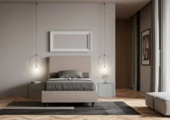 Letto 120x210cm contenitore con testiera trapuntata tortora LIT206