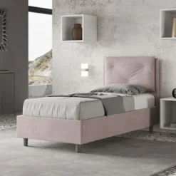 Letto 90x210cm contenitore con tre bottoni in microfibra glicine lilla LIT116
