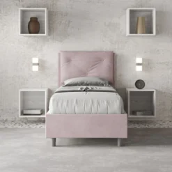 Letto 90x210cm contenitore con tre bottoni in microfibra glicine lilla LIT116