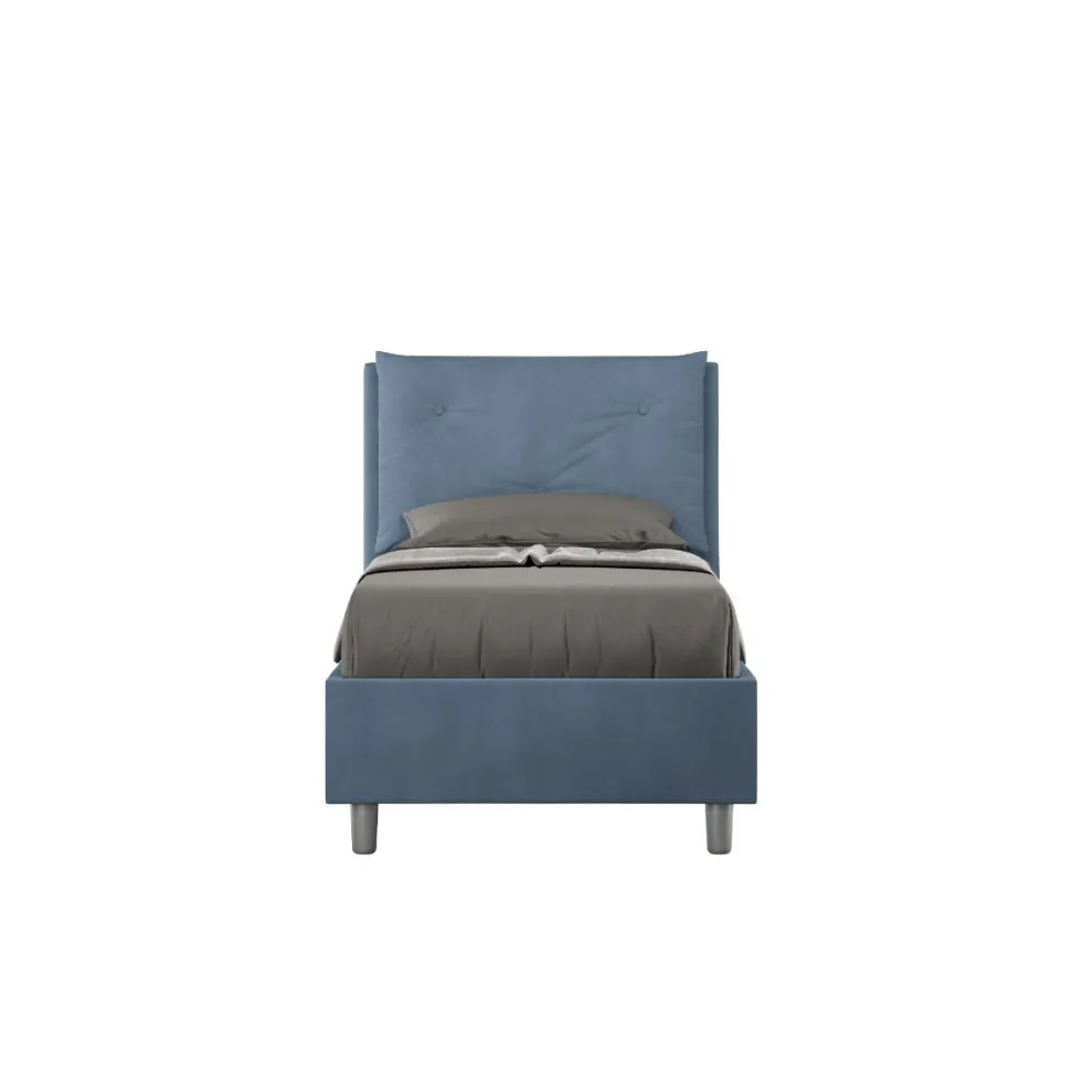 Letto 90x210cm contenitore con tre bottoni in microfibra blu LIT116