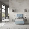 Letto 90x190cm contenitore con tre bottoni in microfibra azzurro LIT112