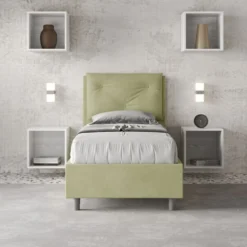Letto 90x200cm contenitore con tre bottoni in microfibra tè verde LIT114