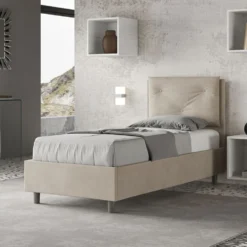 Letto 90x200cm contenitore con tre bottoni in microfibra sabbia beige LIT114