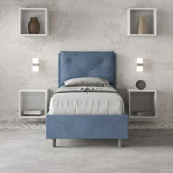 Letto 90x200cm contenitore con tre bottoni in microfibra blu LIT114