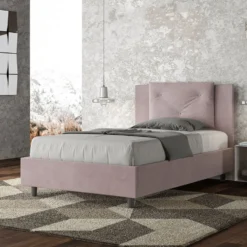 Letto 120x210cm contenitore con tre bottoni in microfibra glicine lilla LIT188