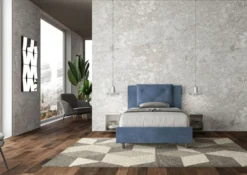 Letto 120x210cm contenitore con tre bottoni in microfibra blu LIT188
