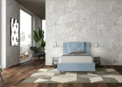 Letto 120x210cm contenitore con tre bottoni in microfibra azzurro LIT188