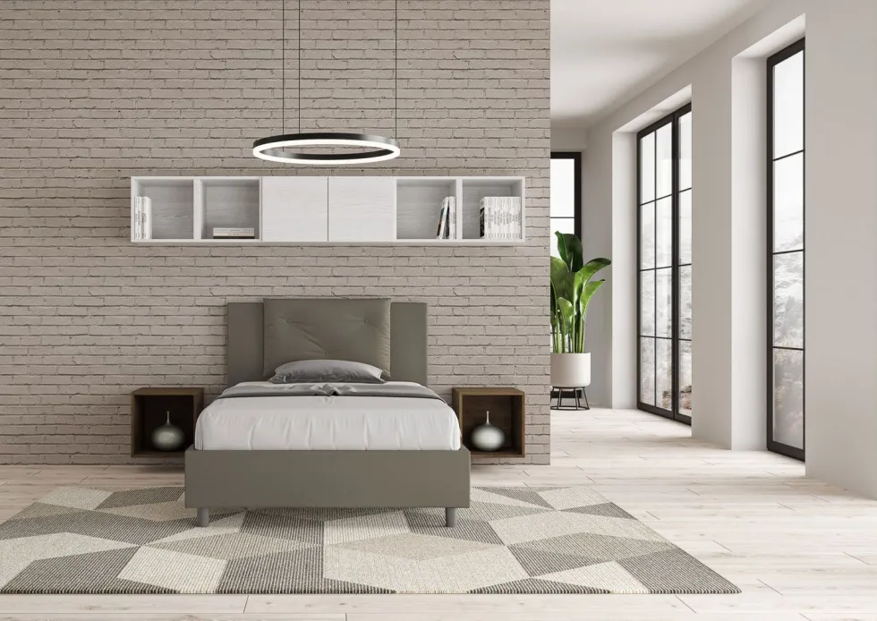 Letto 120x210cm contenitore con tre bottoni in similpelle cappuccino LIT186