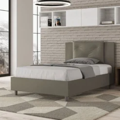 Letto 120x210cm contenitore con tre bottoni in similpelle cappuccino LIT186