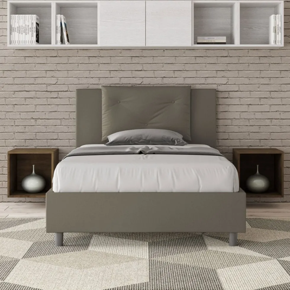 Letto 120x210cm contenitore con tre bottoni in similpelle cappuccino LIT186