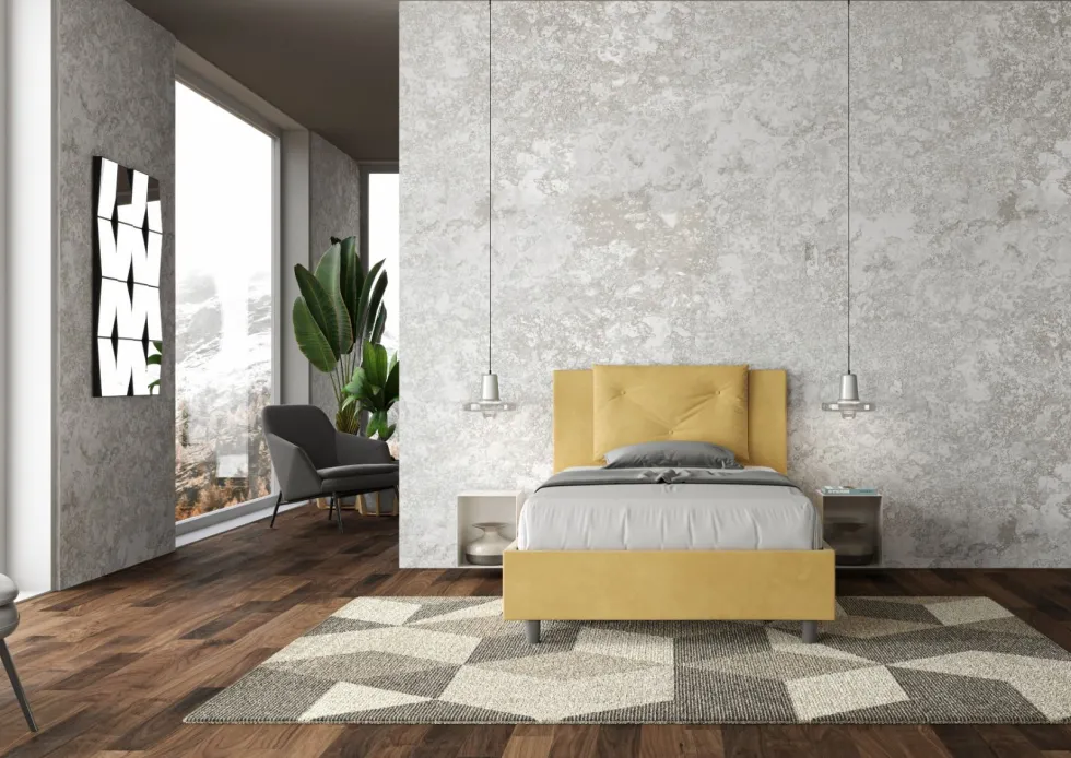 Letto 120x200cm contenitore con tre bottoni in microfibra ocra LIT184
