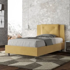 Letto 120x200cm contenitore con tre bottoni in microfibra ocra LIT184