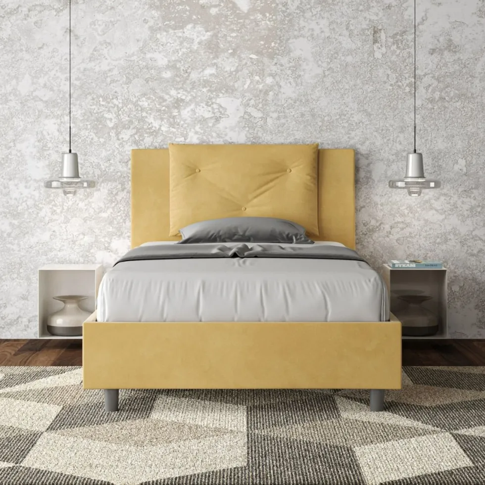 Letto 120x200cm contenitore con tre bottoni in microfibra ocra LIT184