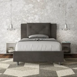 Letto 120x200cm contenitore con tre bottoni in microfibra grigio LIT184