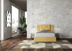 Letto 120x190cm contenitore con tre bottoni in microfibra ocra LIT180