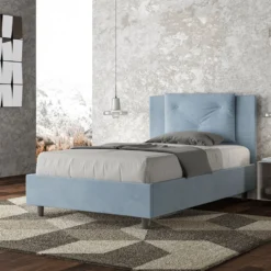 Letto 120x190cm contenitore con tre bottoni in microfibra azzurro LIT180