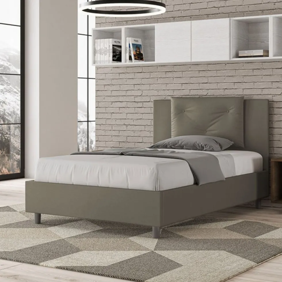 Letto 120x200cm contenitore con tre bottoni in similpelle cappuccino LIT182