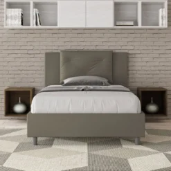 Letto 120x200cm contenitore con tre bottoni in similpelle cappuccino LIT182