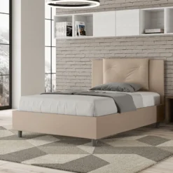 Letto 120x190cm contenitore con tre bottoni in similpelle tortora LIT178