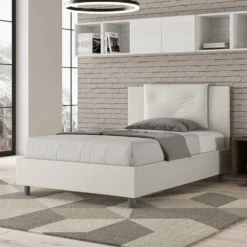 Letto 120x190cm contenitore con tre bottoni in similpelle bianco LIT178