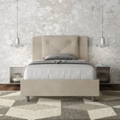 Letto 120x190cm contenitore con tre bottoni in microfibra sabbia beige LIT180