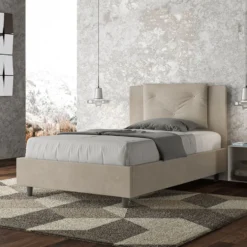 Letto 120x190cm contenitore con tre bottoni in microfibra sabbia beige LIT180