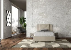 Letto 120x190cm contenitore con tre bottoni in microfibra sabbia beige LIT180