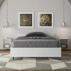 Letto 120x190cm contenitore effetto legno bianco frassino LIT238