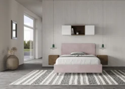 Letto 140x210cm contenitore francese testiera liscia in microfibra glicine lilla LIT274
