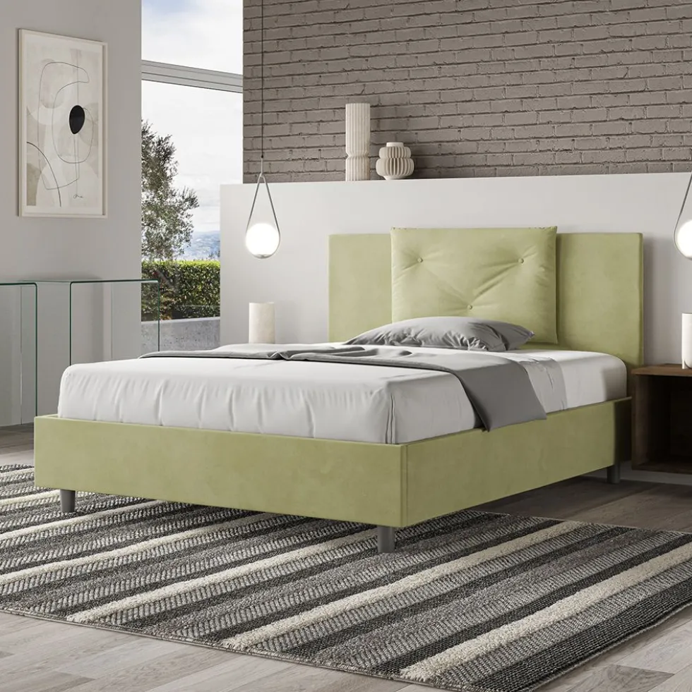 Letto 140x200cm contenitore francese con tre bottoni in microfibra tè verde LIT284