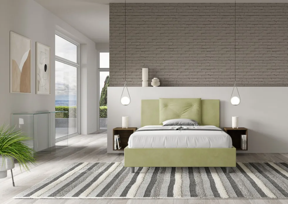 Letto 140x200cm contenitore francese con tre bottoni in microfibra tè verde LIT284
