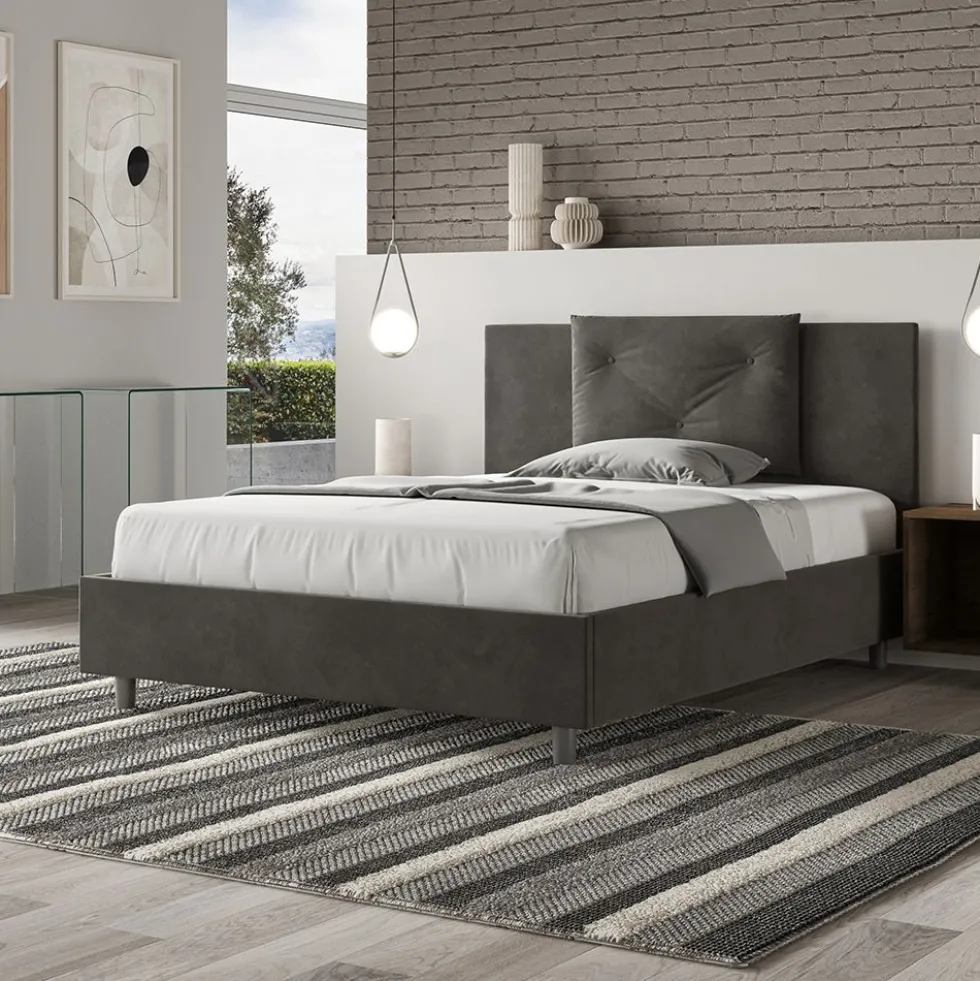 Letto 140x200cm contenitore francese con tre bottoni in microfibra grigio LIT284
