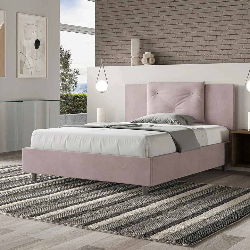 Letto 140x200cm contenitore francese con tre bottoni in microfibra glicine lilla LIT284